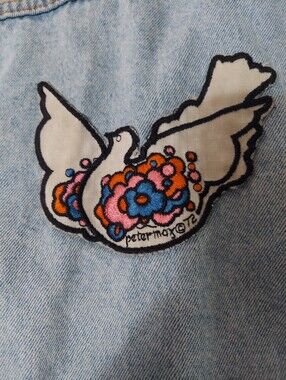 Denim Vest Peter Max Vintage Patched  Sz L  OOAK Groovy Patch Copyright  1972